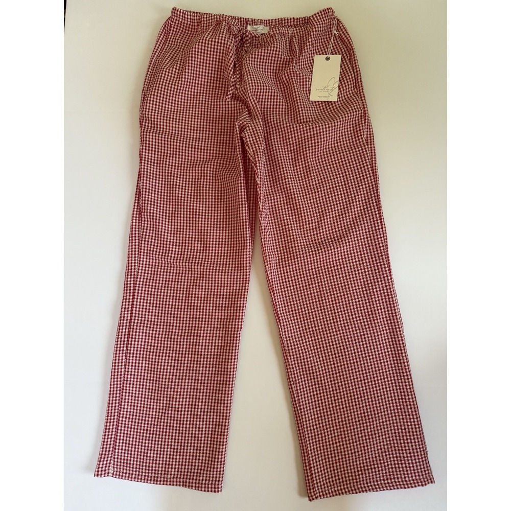 Sweethearts Women Large Gingham Pants Check Plaid Red White Lounge Wide Leg NWT